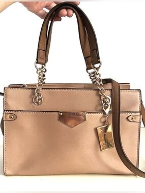 Guess Nude Saffiano Satchel Gold Chain Crossbody Bag